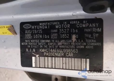 2016 Hyundai Accent Se из США, поврежденный, VIN KMHCT4AE6GU998563